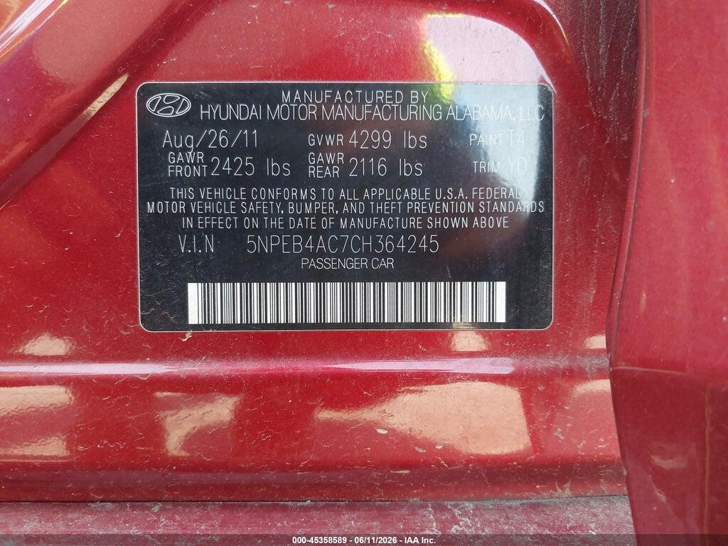 5NPEB4AC7CH364245 2012 HYUNDAI SONATA photo no. 9