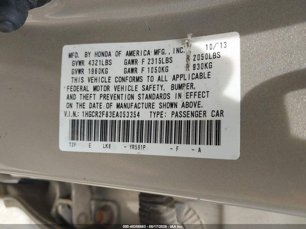 1HGCR2F83EA053354 2014 HONDA ACCORD photo no. 9