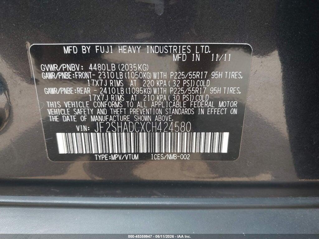 JF2SHADCXCH424580 2012 SUBARU FORESTER photo no. 9