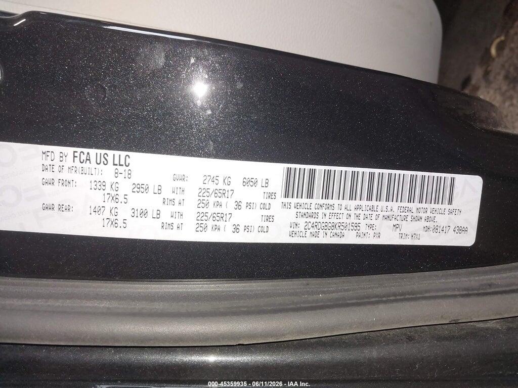 2C4RDGBG8KR501595 2019 DODGE GRAND CARAVAN photo no. 9