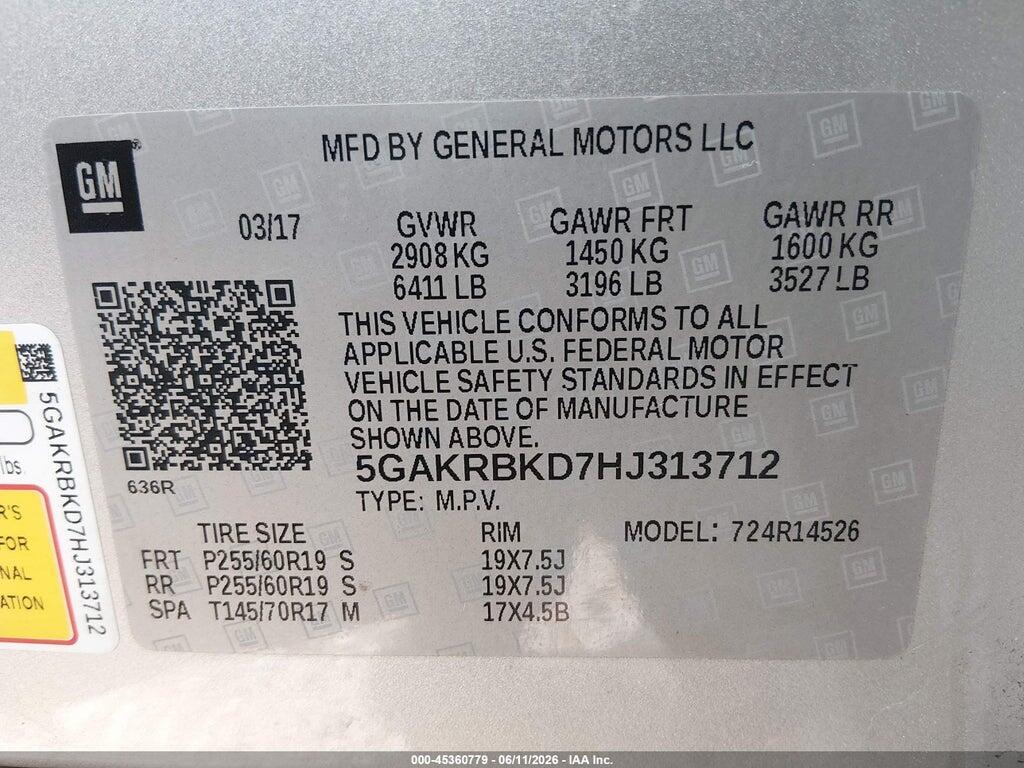 5GAKRBKD7HJ313712 2017 BUICK ENCLAVE photo no. 9