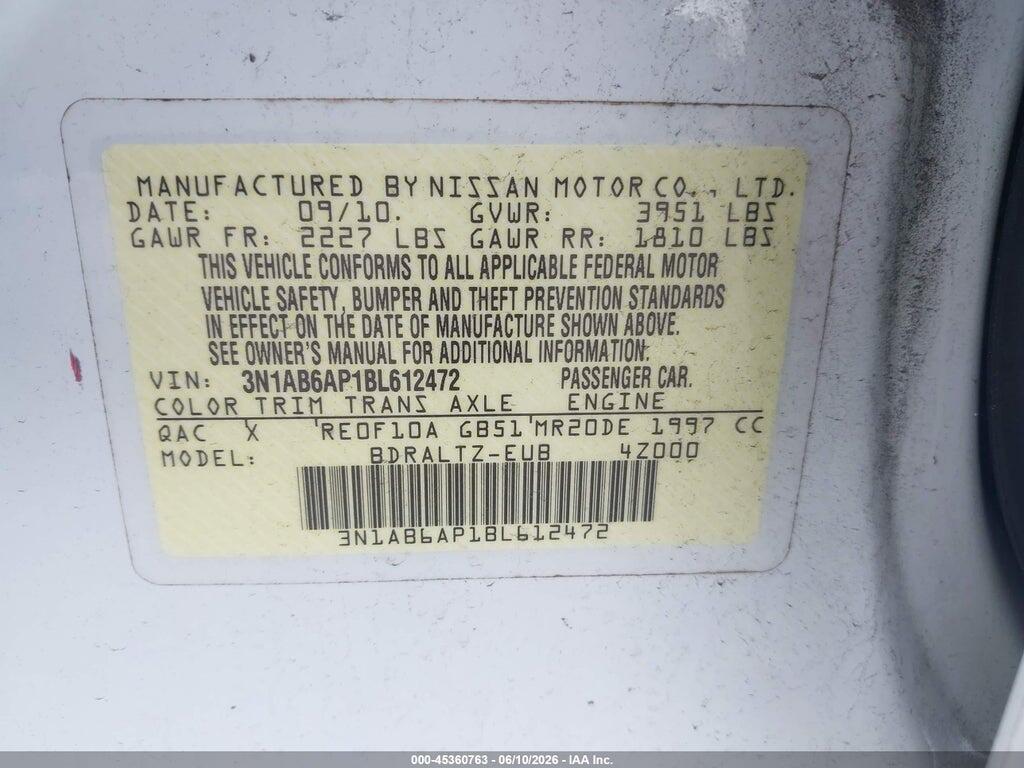 3N1AB6AP1BL612472 2011 NISSAN SENTRA photo no. 9