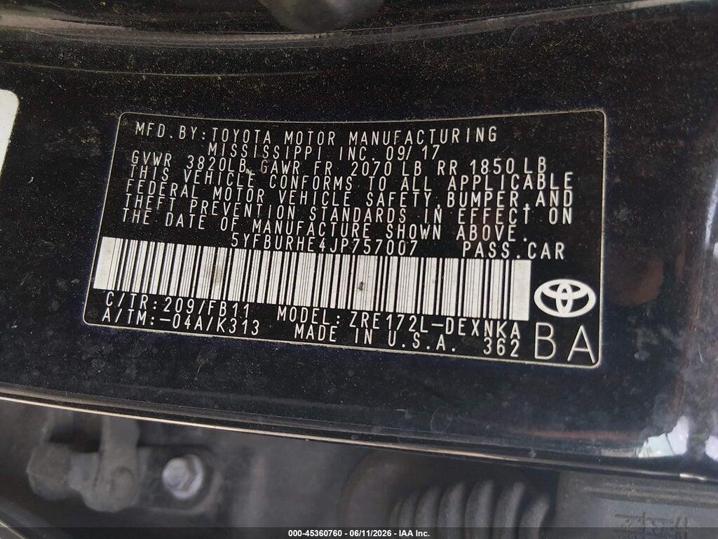 5YFBURHE4JP757007 2018 TOYOTA COROLLA photo no. 9
