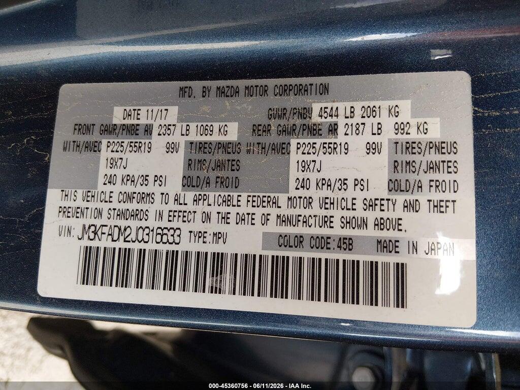 JM3KFADM2J0316633 2018 MAZDA CX-5 photo no. 9