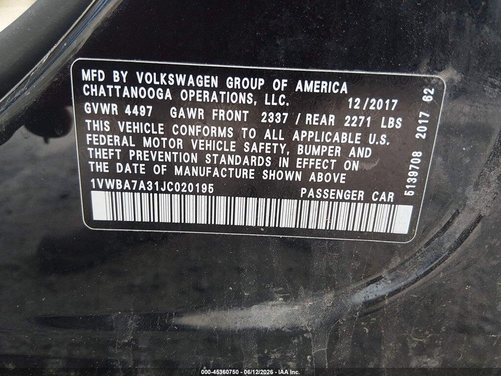1VWBA7A31JC020195 2018 VOLKSWAGEN PASSAT photo no. 9