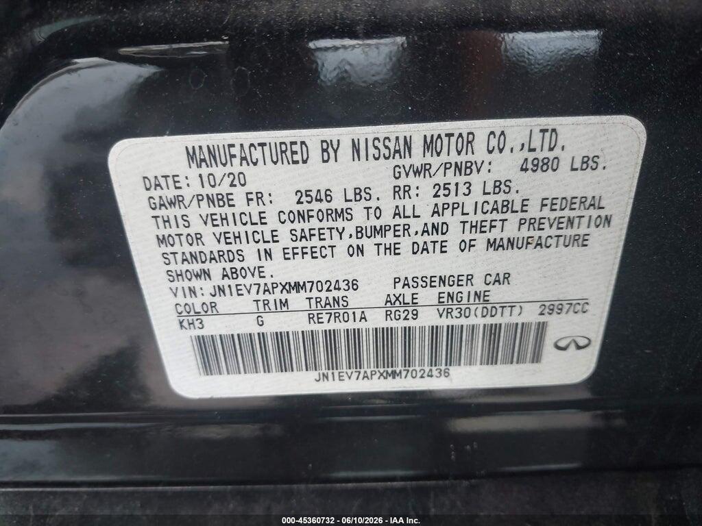 JN1EV7APXMM702436 2021 INFINITI Q50 photo no. 9