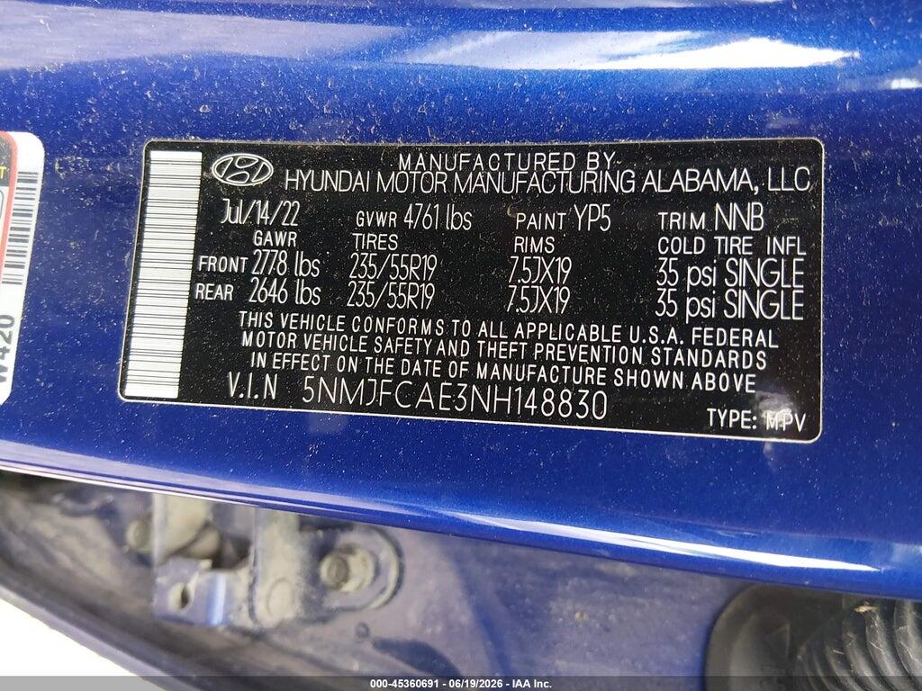 5NMJFCAE3NH148830 2022 HYUNDAI TUCSON photo no. 9