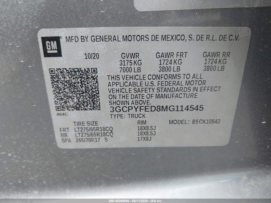 3GCPYFED8MG114545 2021 CHEVROLET SILVERADO 1500 photo no. 9