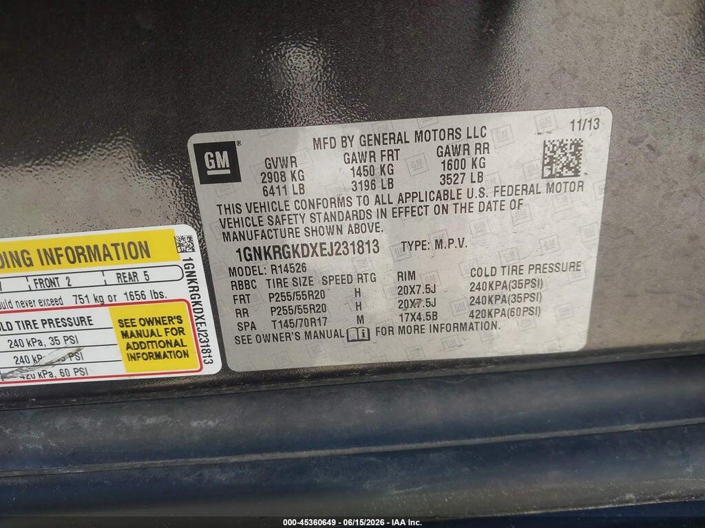 1GNKRGKDXEJ231813 2014 CHEVROLET TRAVERSE photo no. 9
