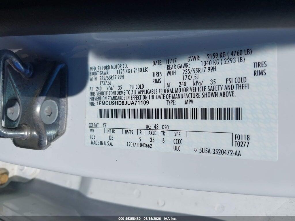 1FMCU9HD8JUA71109 2018 FORD ESCAPE photo no. 9