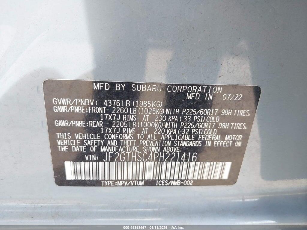 JF2GTHSC4PH221416 2023 SUBARU CROSSTREK photo no. 9