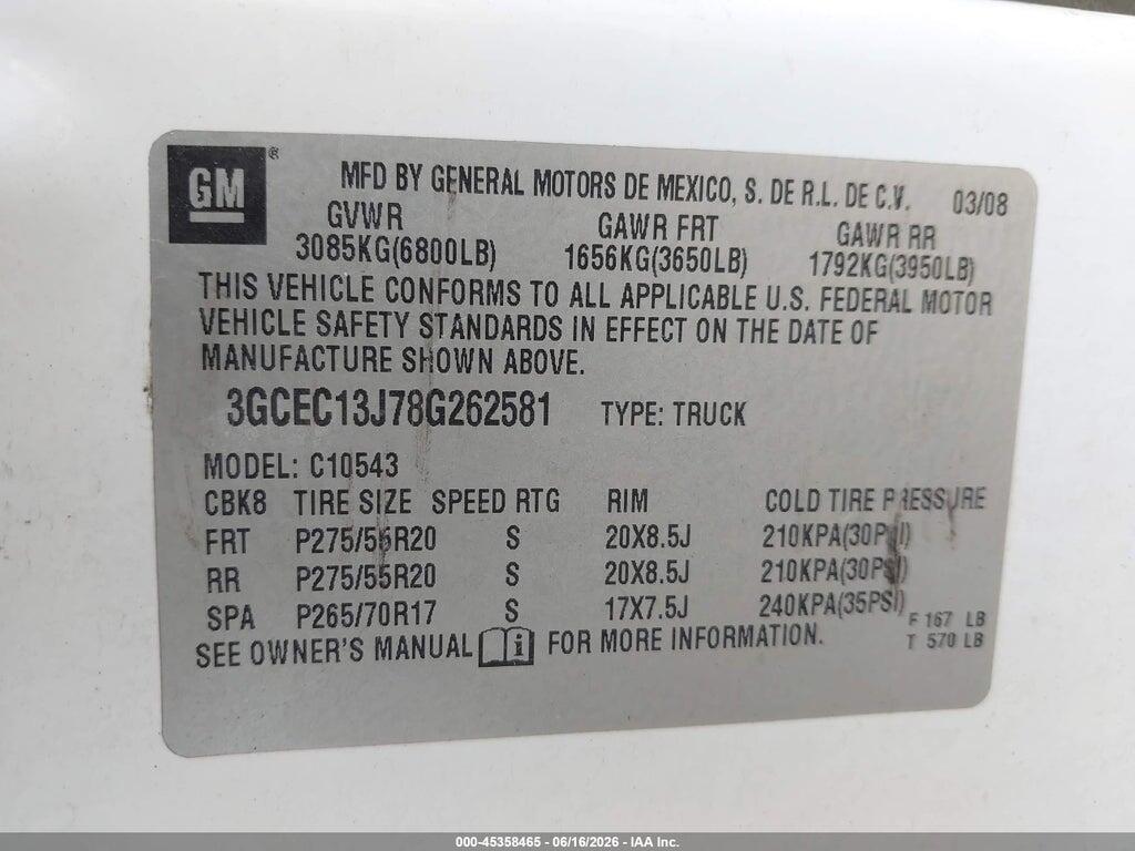3GCEC13J78G262581 2008 CHEVROLET SILVERADO 1500 photo no. 9