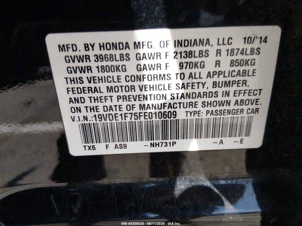 19VDE1F75FE010609 2015 ACURA ILX photo no. 9