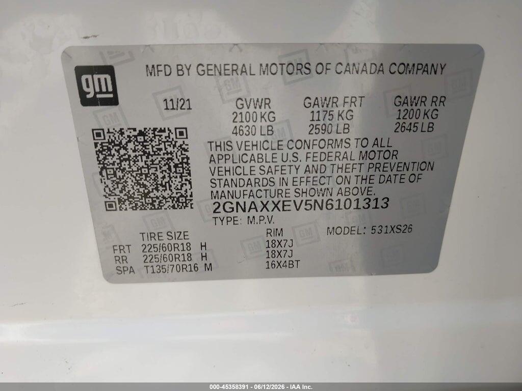 2GNAXXEV5N6101313 2022 CHEVROLET EQUINOX photo no. 9