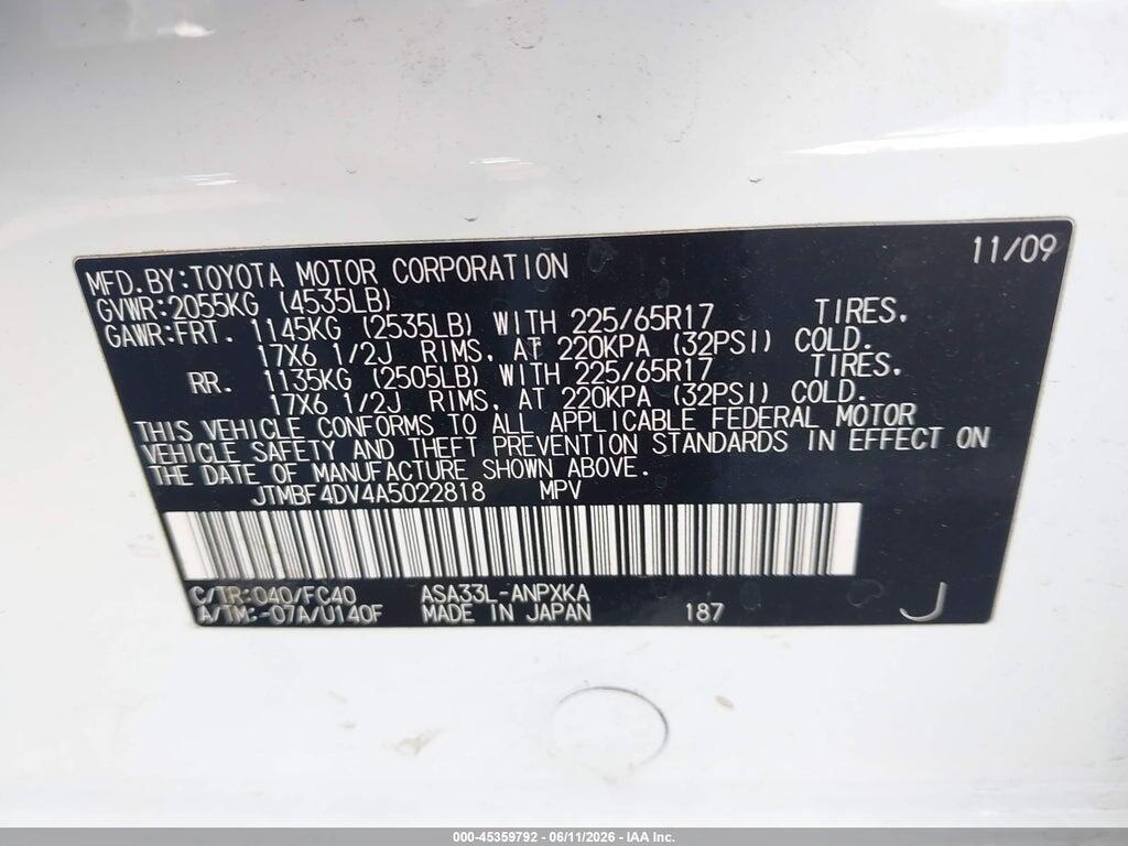 JTMBF4DV4A5022818 2010 TOYOTA RAV4 photo no. 9