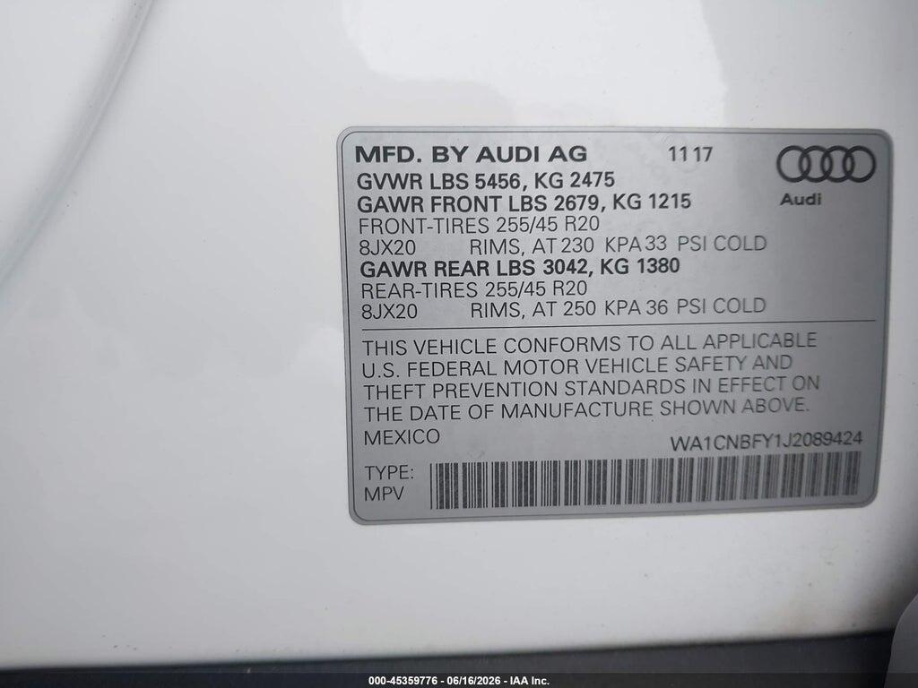 WA1CNBFY1J2089424 2018 AUDI Q5 photo no. 9