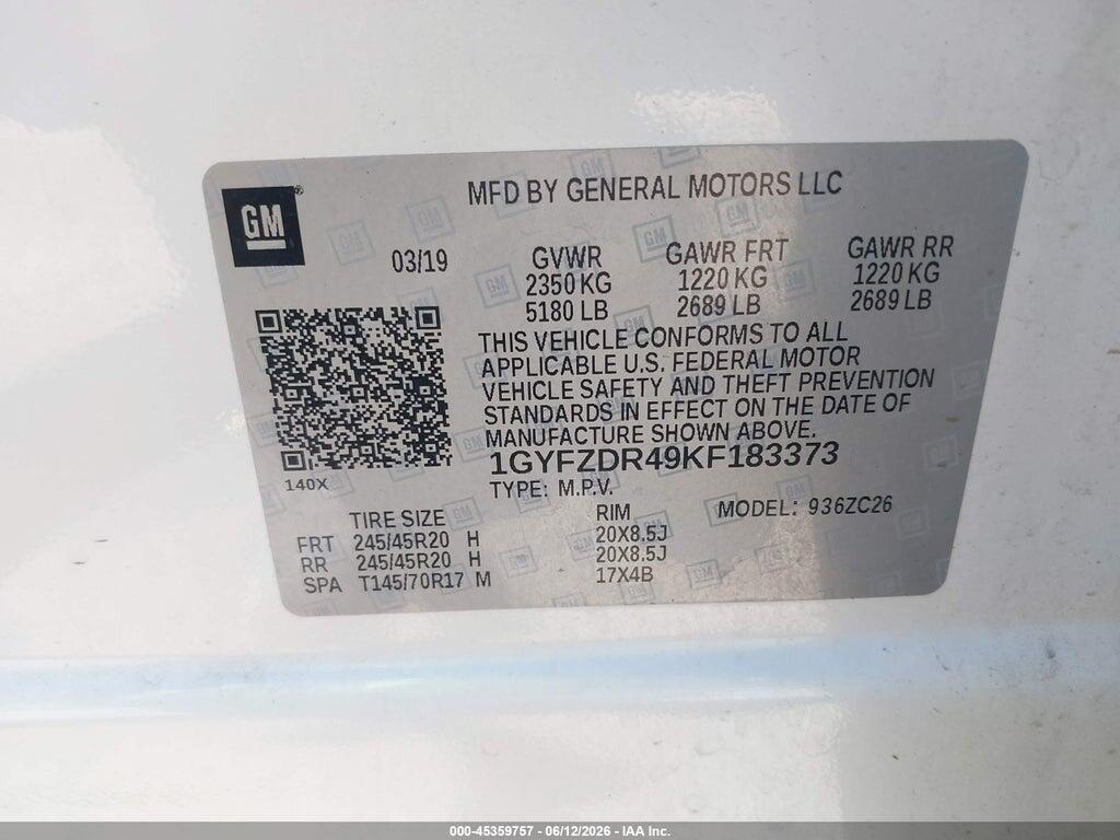 1GYFZDR49KF183373 2019 CADILLAC XT4 photo no. 9