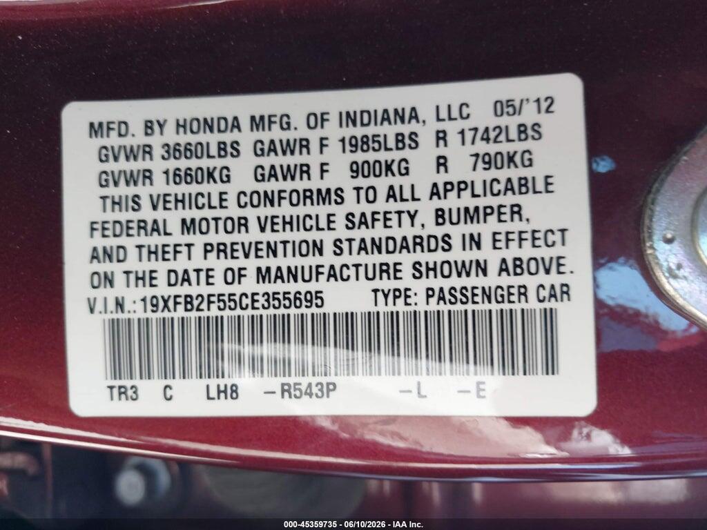 19XFB2F55CE355695 2012 HONDA CIVIC photo no. 9