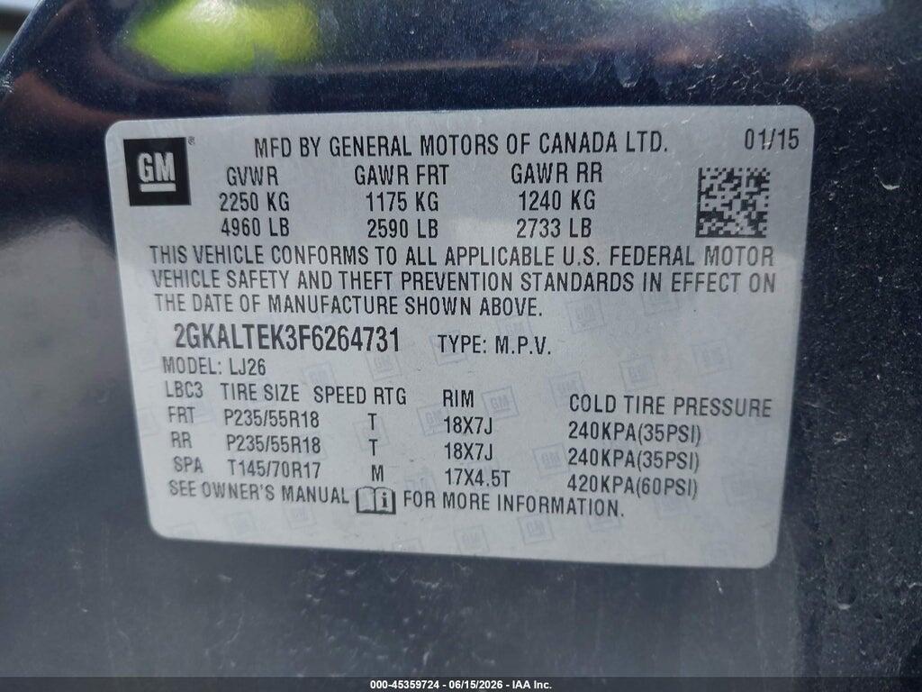 2GKALTEK3F6264731 2015 GMC TERRAIN photo no. 9