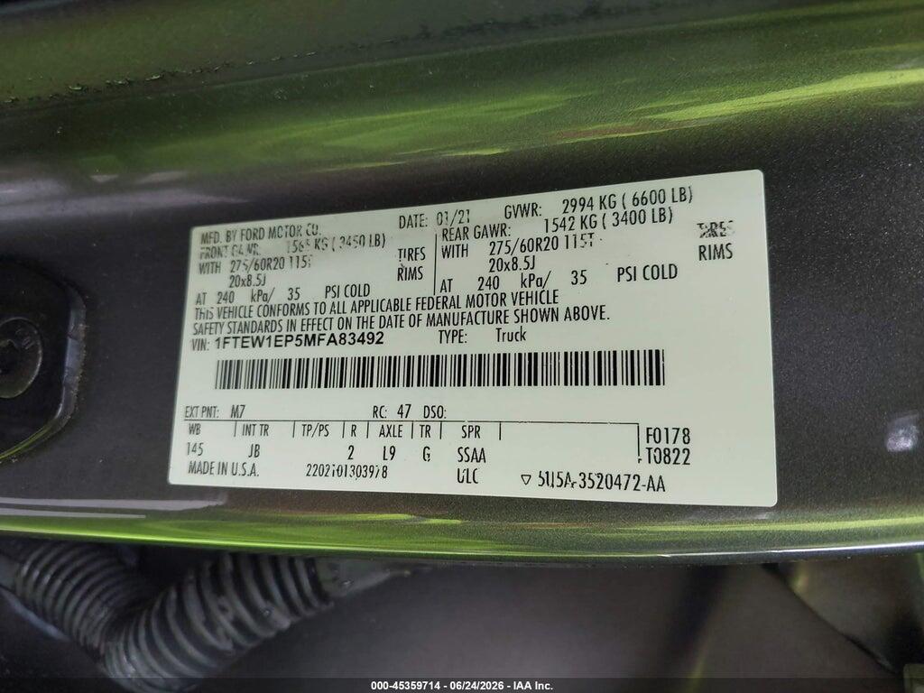 1FTEW1EP5MFA83492 2021 FORD F-150 photo no. 9