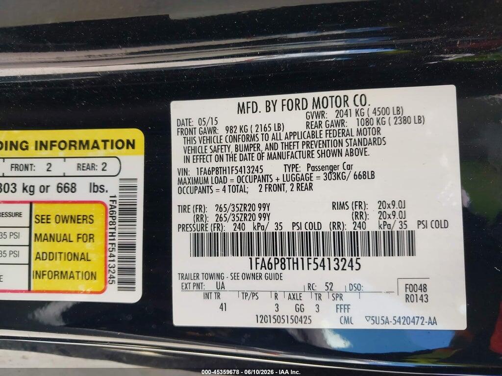 1FA6P8TH1F5413245 2015 FORD MUSTANG photo no. 9