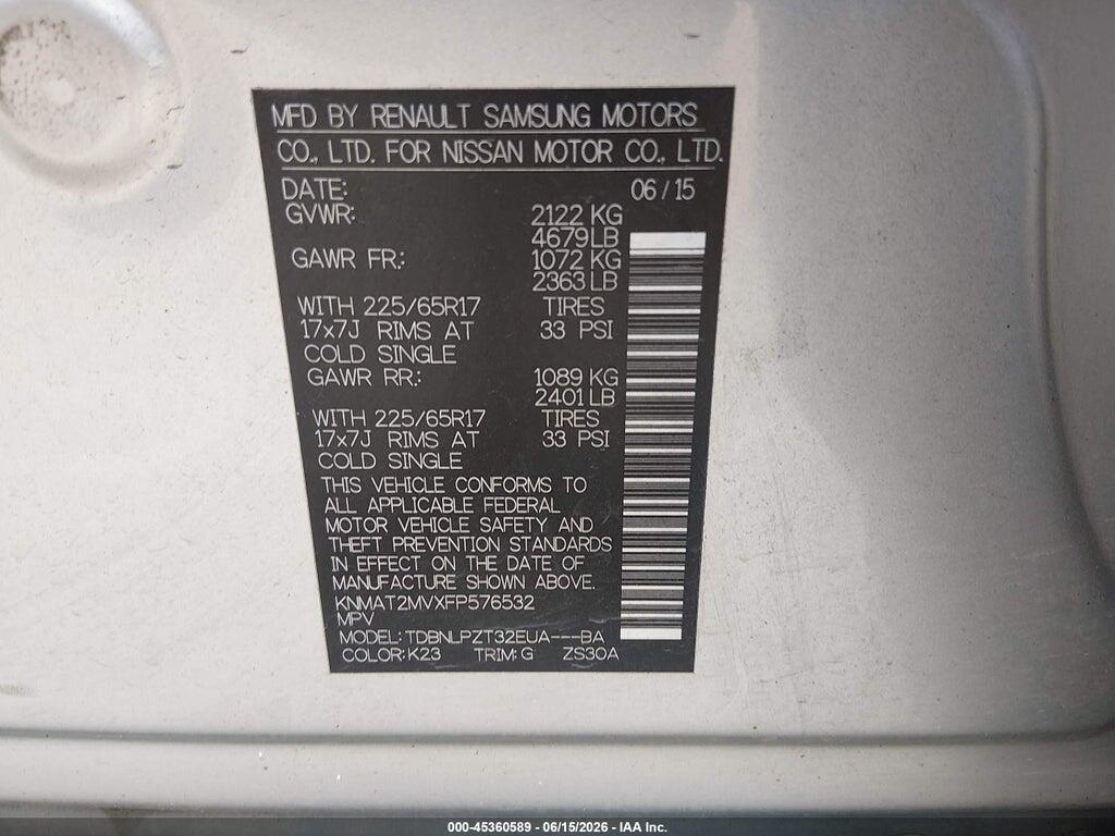 KNMAT2MVXFP576532 2015 NISSAN ROGUE photo no. 9