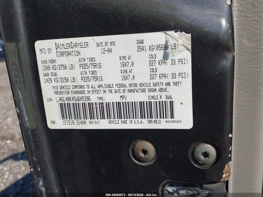 1J4GL48K45W605396 2005 JEEP LIBERTY photo no. 9