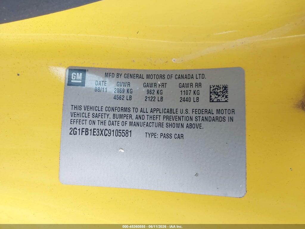 2G1FB1E3XC9105581 2012 CHEVROLET CAMARO photo no. 9