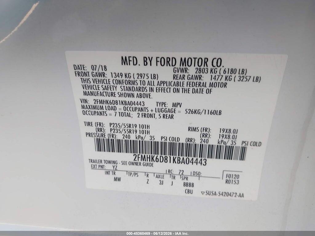 2FMHK6D81KBA04443 2019 FORD FLEX photo no. 9