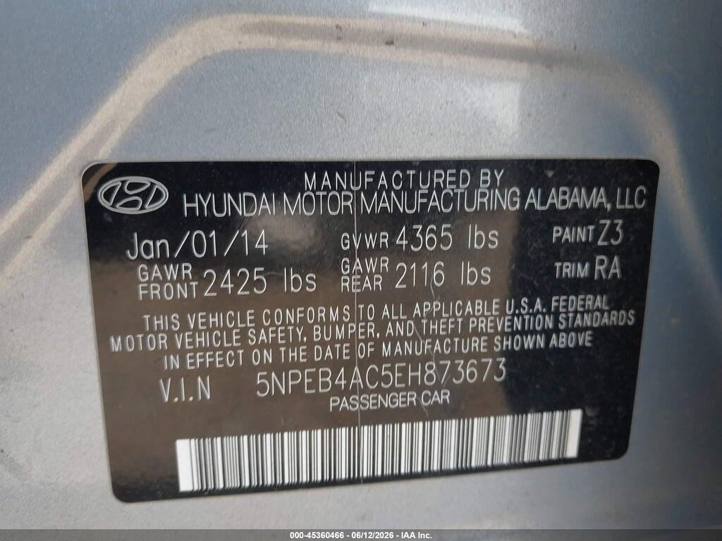 5NPEB4AC5EH873673 2014 HYUNDAI SONATA photo no. 9