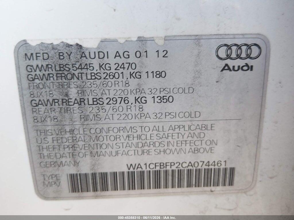 WA1CFBFP2CA074461 2012 AUDI Q5 photo no. 9