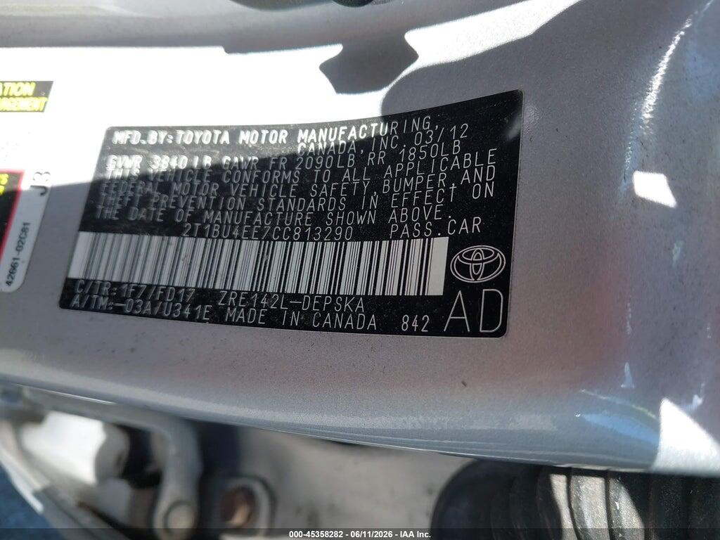 2T1BU4EE7CC813290 2012 TOYOTA COROLLA photo no. 9