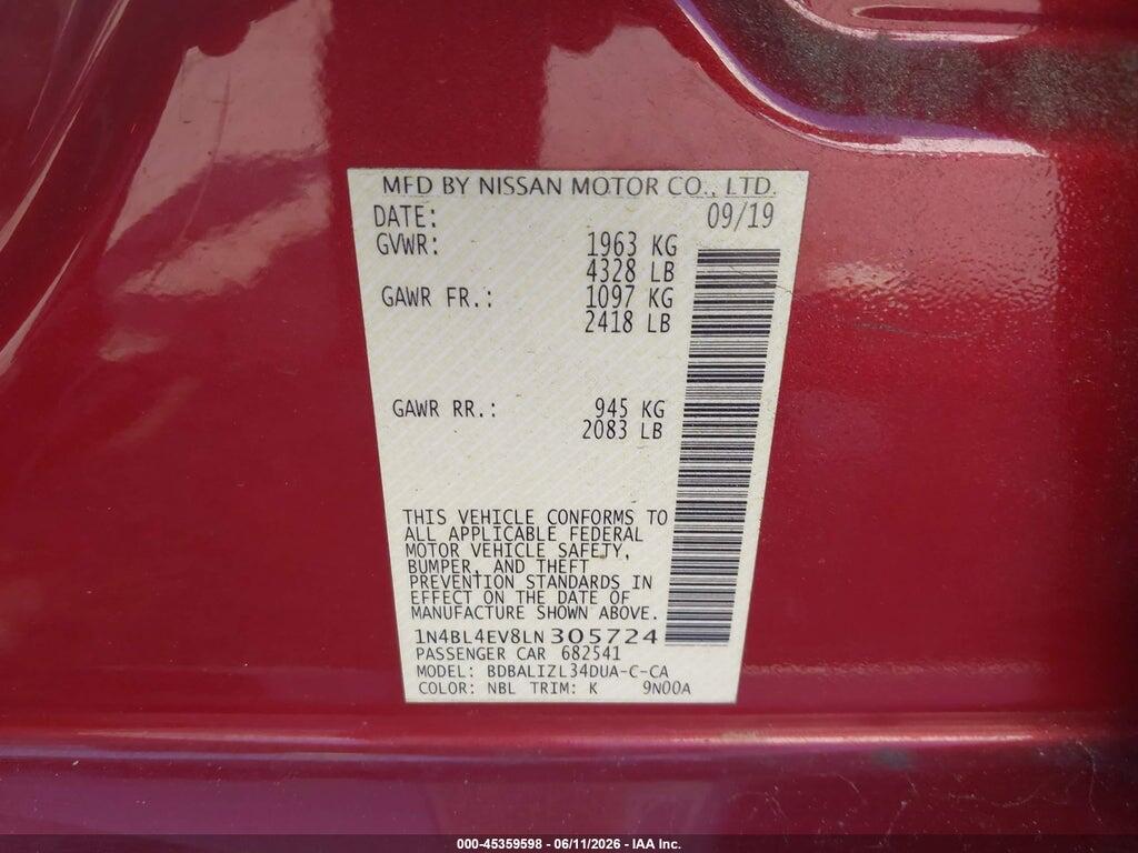 1N4BL4EV8LN305724 2020 NISSAN ALTIMA photo no. 9