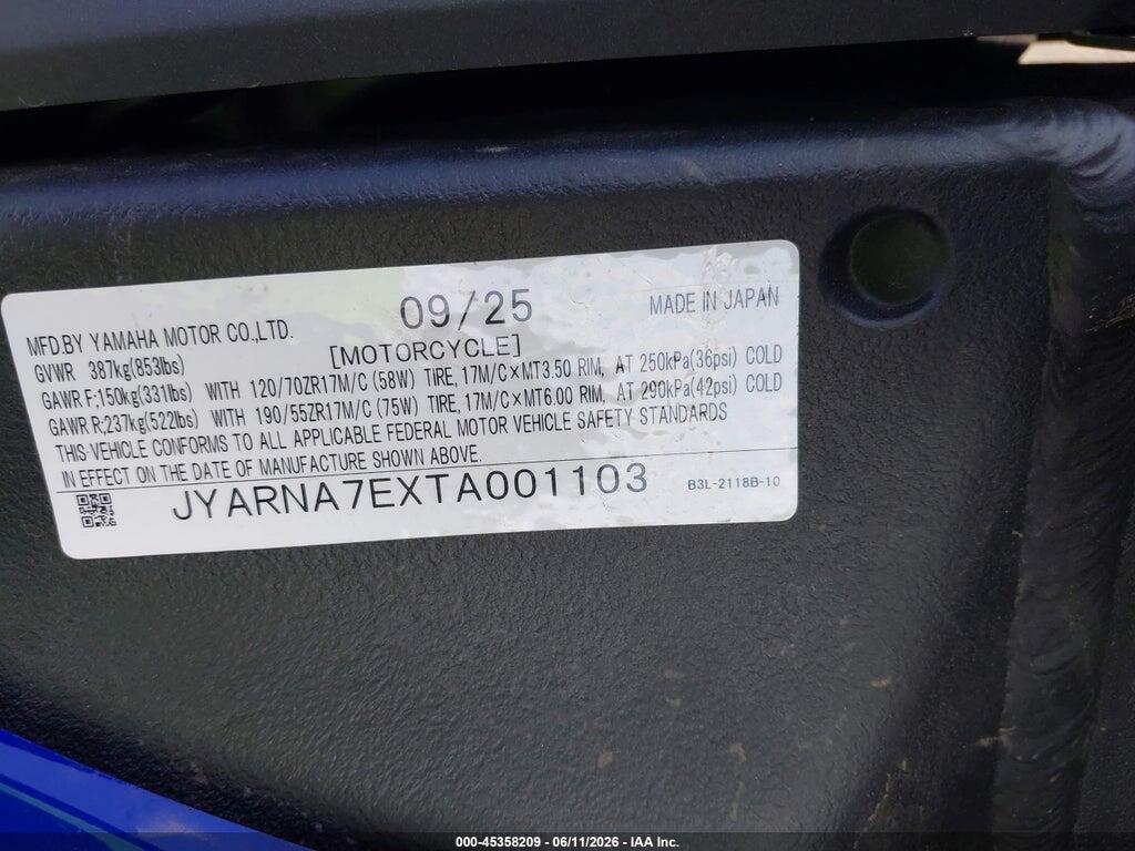 JYARNA7EXTA001103 2026 YAMAHA YZF1000 photo no. 10
