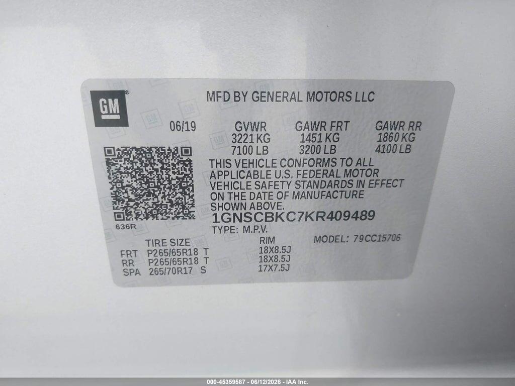 1GNSCBKC7KR409489 2019 CHEVROLET TAHOE photo no. 9
