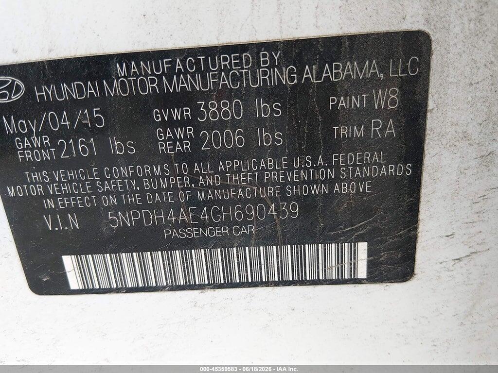 5NPDH4AE4GH690439 2016 HYUNDAI ELANTRA photo no. 9