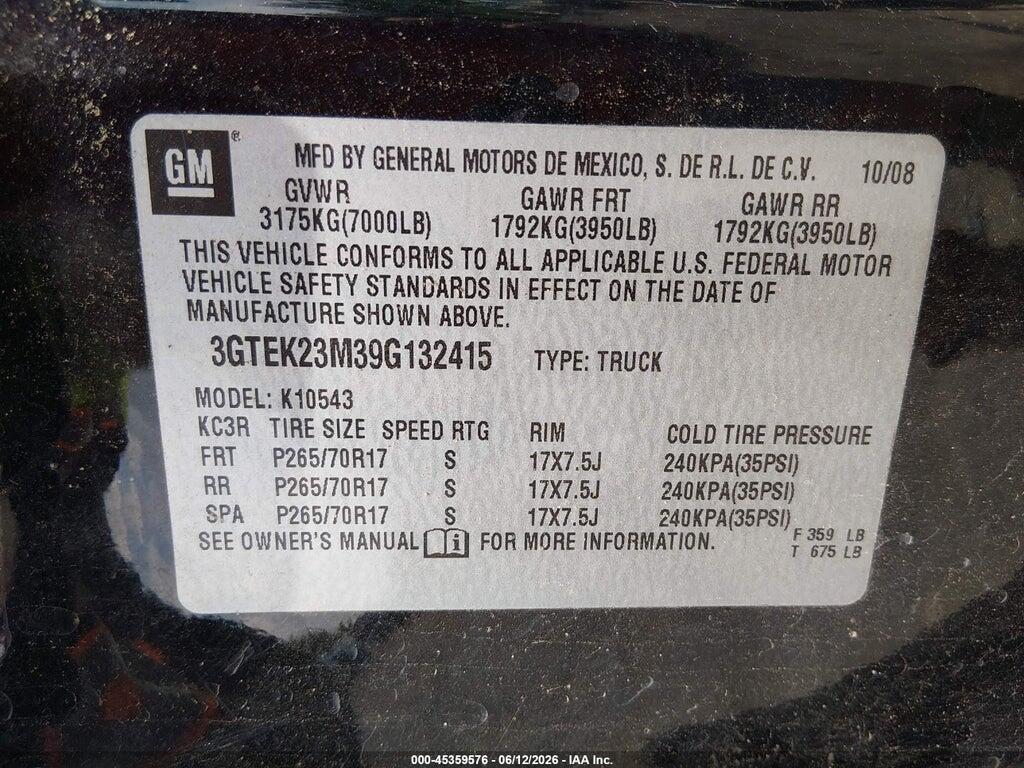 3GTEK23M39G132415 2009 GMC SIERRA 1500 photo no. 9