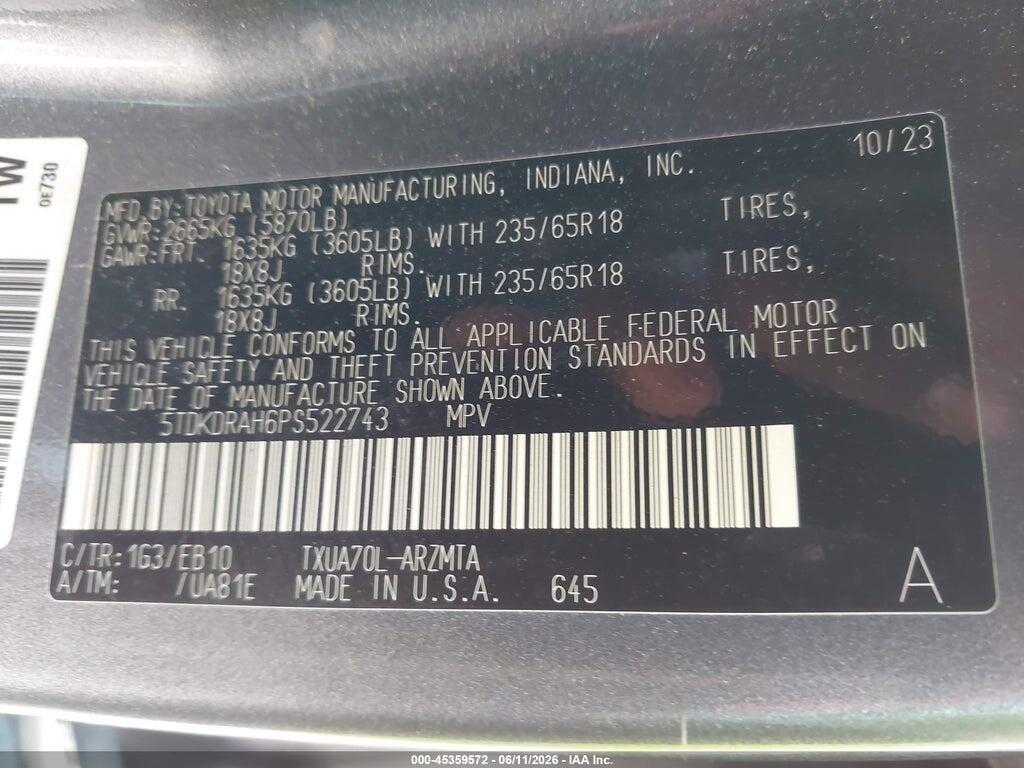 5TDKDRAH6PS522743 2023 TOYOTA HIGHLANDER photo no. 9