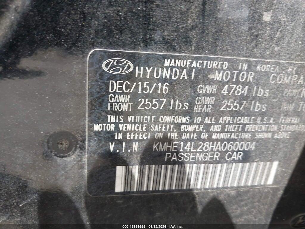 KMHE14L28HA060004 2017 HYUNDAI SONATA PLUG-IN HYBRID photo no. 9