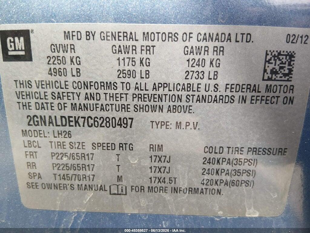 2GNALDEK7C6280497 2012 CHEVROLET EQUINOX photo no. 9