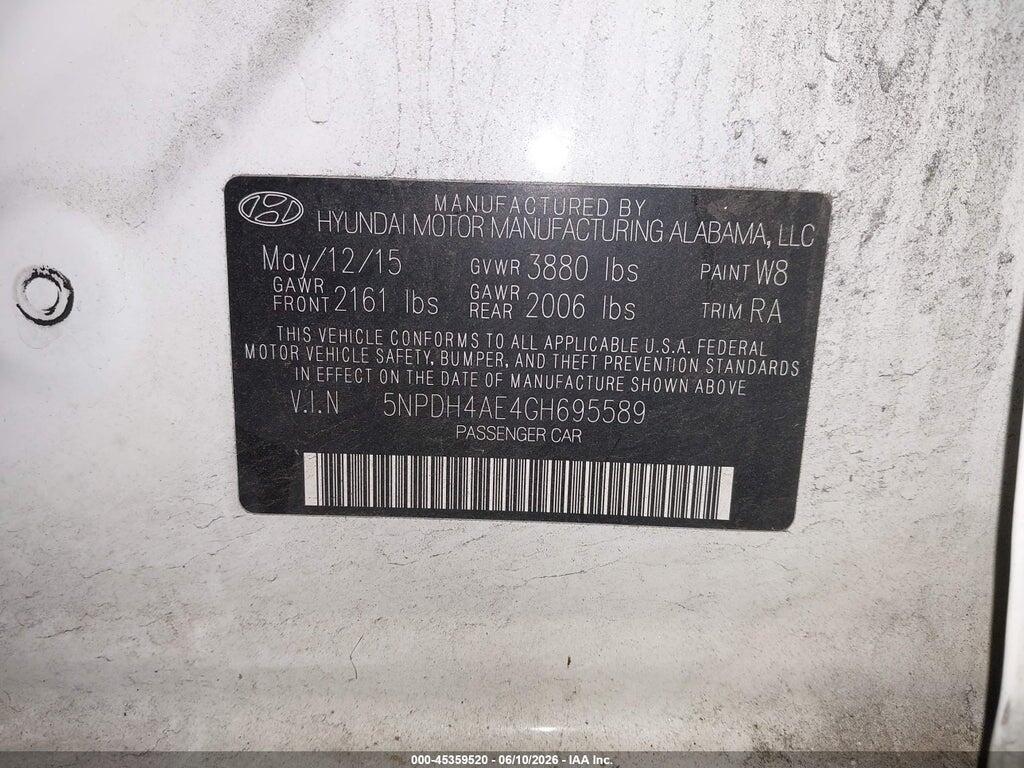 5NPDH4AE4GH695589 2016 HYUNDAI ELANTRA photo no. 9