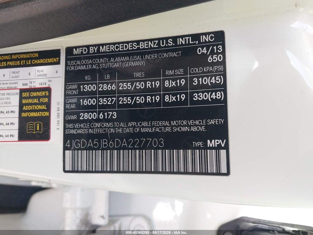 4JGDA5JB6DA227703 2013 MERCEDES-BENZ ML 350 photo no. 9