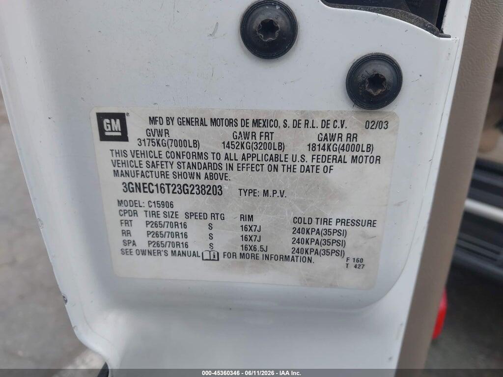 3GNEC16T23G238203 2003 CHEVROLET SUBURBAN 1500 photo no. 9