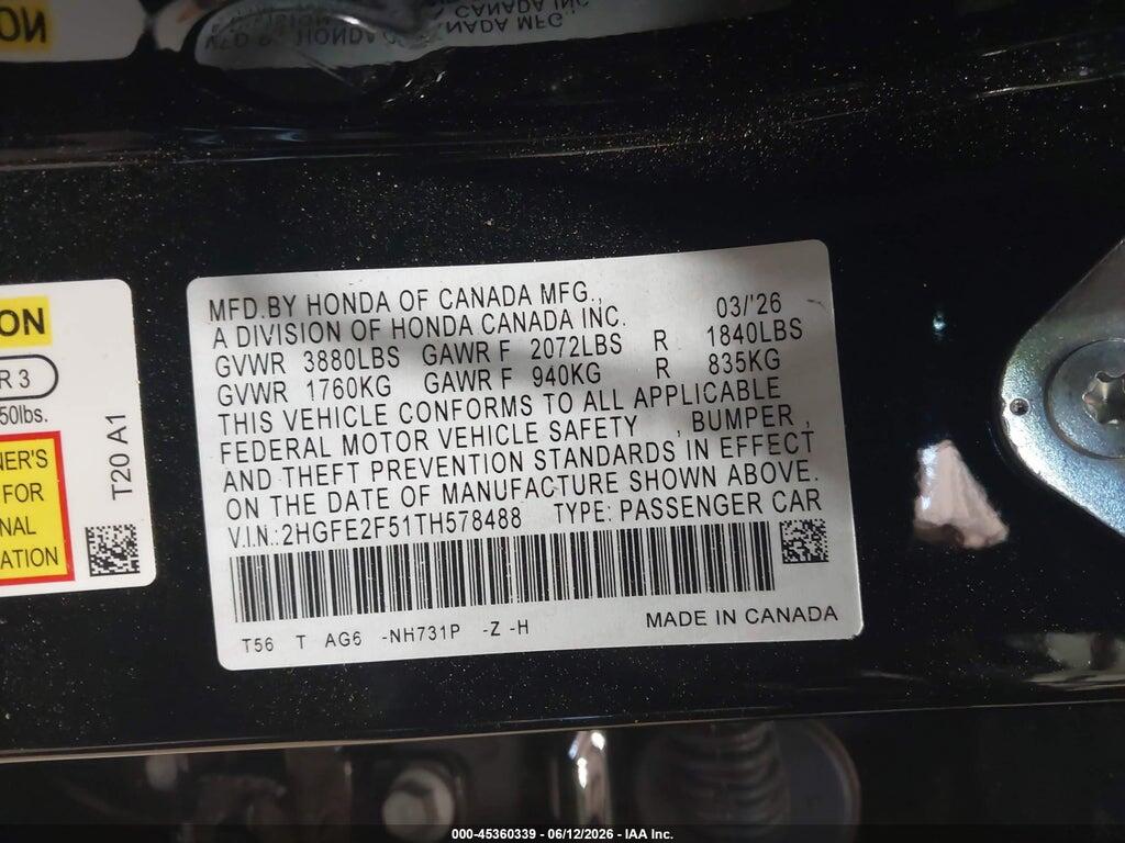 2HGFE2F51TH578488 2026 HONDA CIVIC photo no. 9