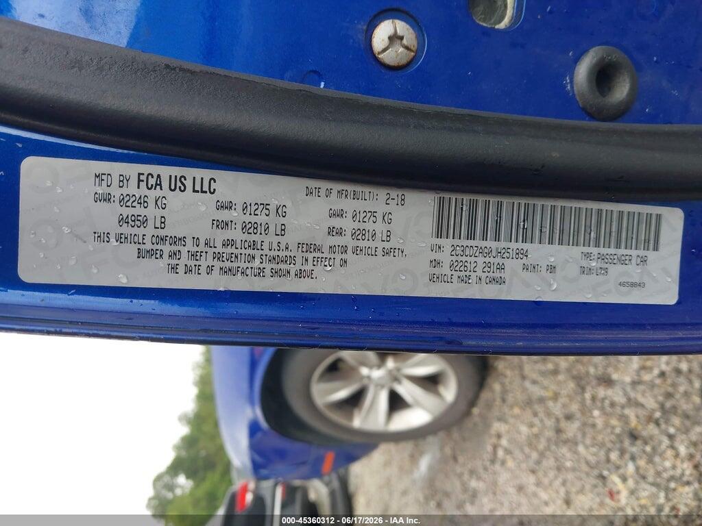 2C3CDZAG0JH251894 2018 DODGE CHALLENGER photo no. 9