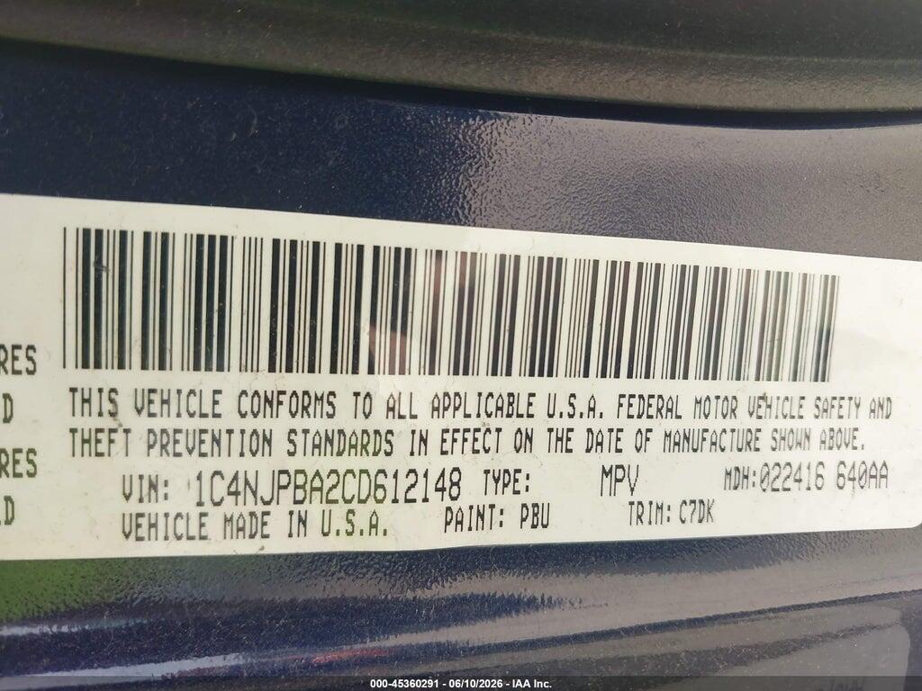 1C4NJPBA2CD612148 2012 JEEP PATRIOT photo no. 9