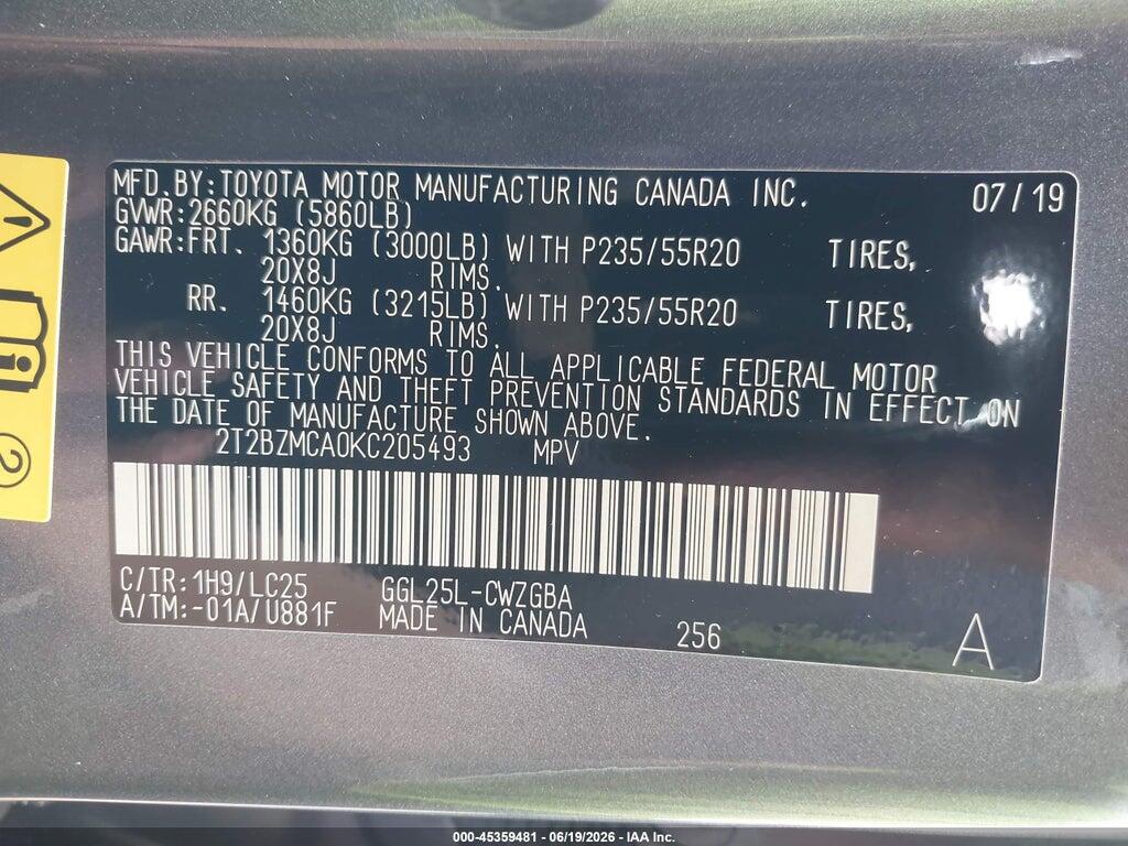 2T2BZMCA0KC205493 2019 LEXUS RX 350 photo no. 9