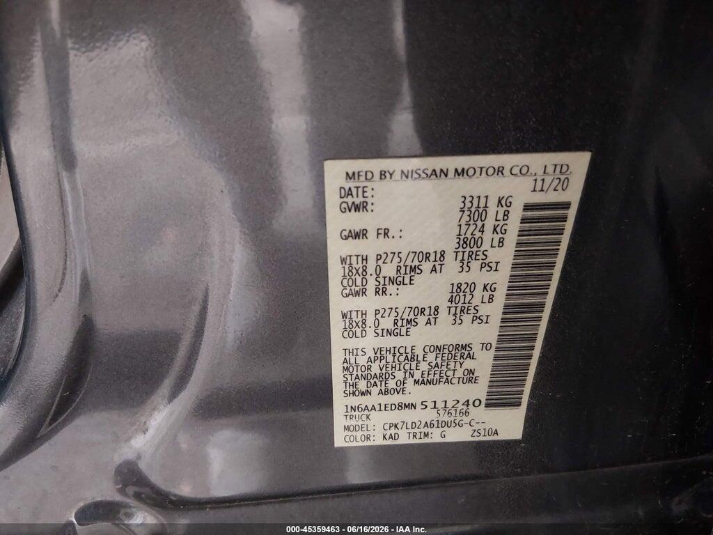 1N6AA1ED8MN511240 2021 NISSAN TITAN photo no. 9