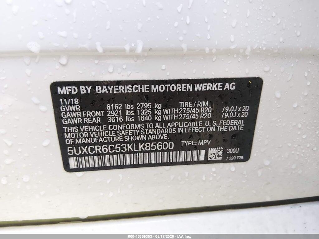 5UXCR6C53KLK85600 2019 BMW X5 photo no. 9