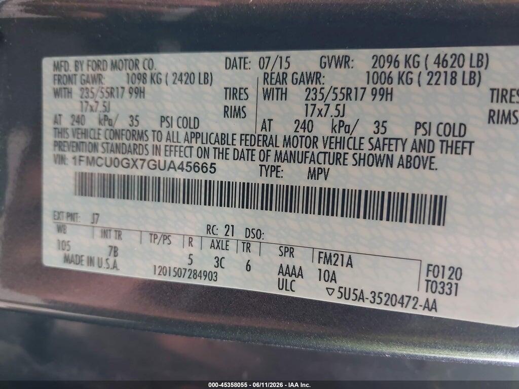 1FMCU0GX7GUA45665 2016 FORD ESCAPE photo no. 9